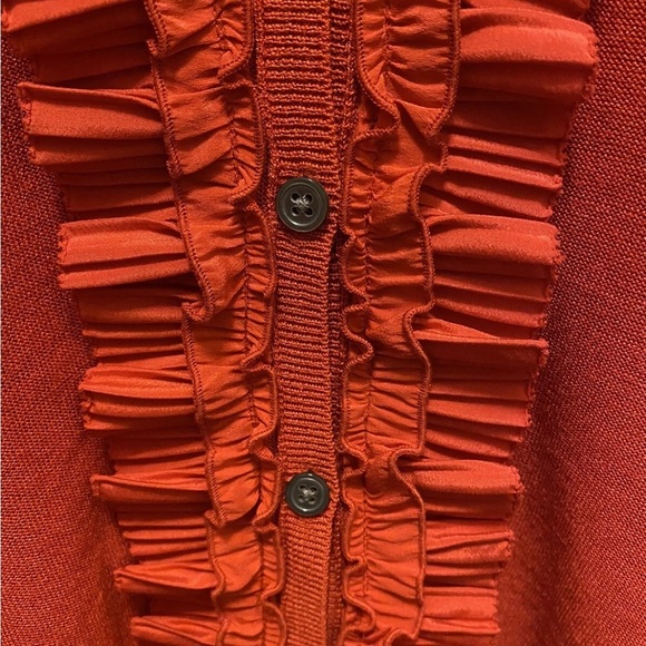 Women's DKNY Turkish Silk Burnt Orange Ruffled Cardigan Sz M EUC!! - Picture 7 of 14